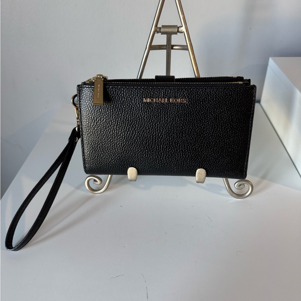 Michael Kors Black Pebbled Leather Cell Phone Wristlet
